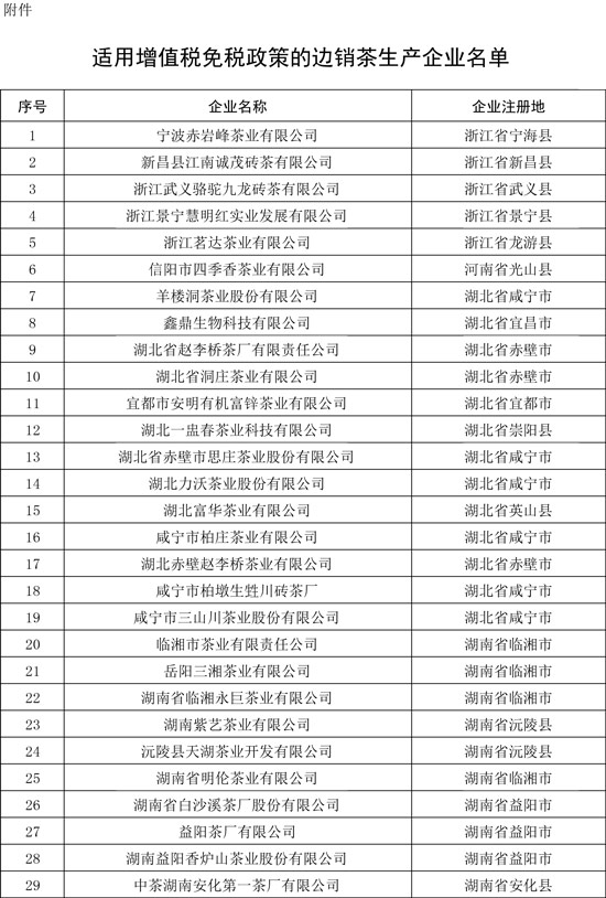 稅務(wù)總局：邊銷茶繼續(xù)免征增值稅